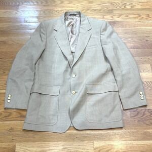 John Weitz Palm Beach‎ Mens Tan Blazer Sport Coat Gold Crest Buttons Vintage USA
